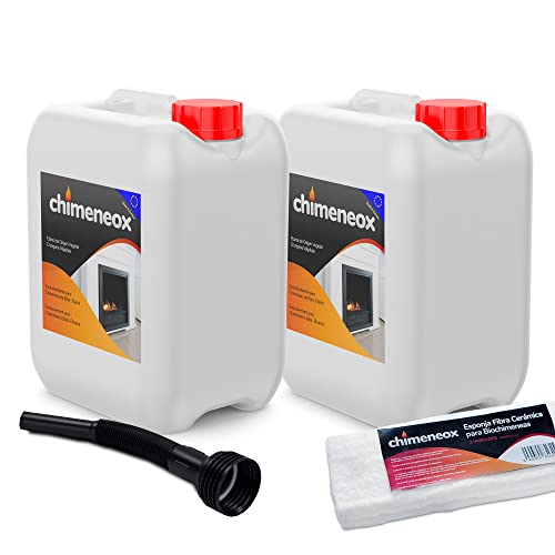 2 x 5L Bioetanol 96% para chimeneas de Chimeneox (con Embudo) + 2 x Esponja Fibra Cerámica Cover