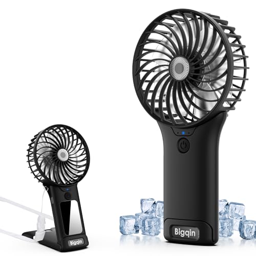 Bigqin Ventilador Mano Portátil USB, 2000 mAH 4 Velocidades Mini Ventilador Mesa mit Espejo, Mini Fan Silencioso Admirador Pequeño para Biblioteca Oficina Camping Picnic