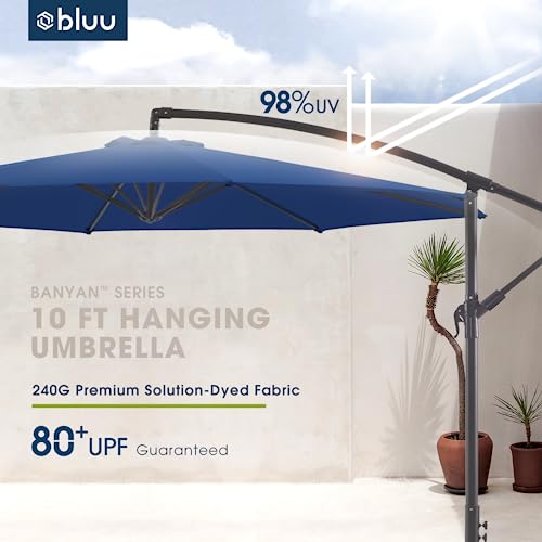 BLUU 10 FT Patio Offset Umbrella Outdoor Cantilever Umbrella Hanging Umbrellas, Fade Resistant Crank & Cross Base (Navy Blue, 10 FT WITH 600D COVER) by BLUU - Used condition - Image 7