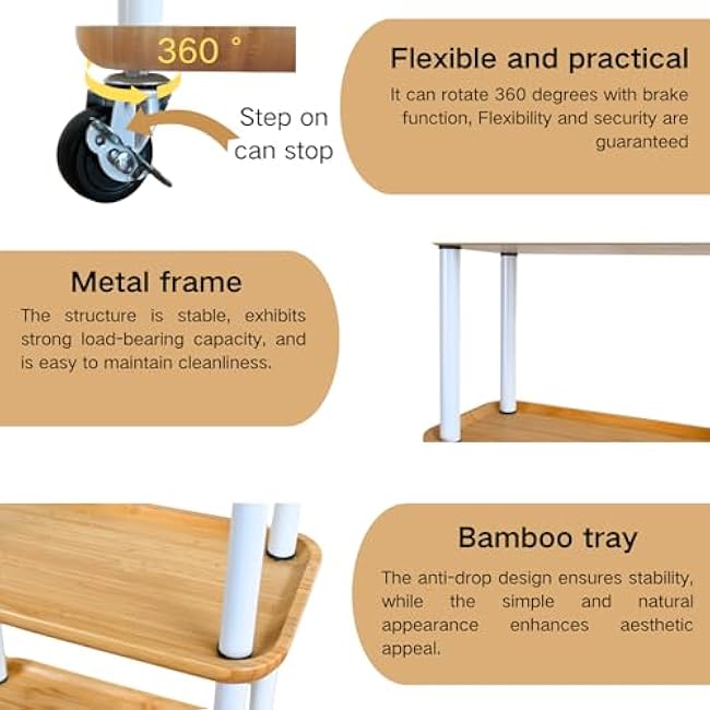 Beyeutao 6 Tier Slim Storage Cart with Wheels Rolling Cart for Kitchen Storage Bamboo Tray and Metal Frame Utility Cart for Kitchen, Laundry Room, Bathroom, Livingroom-fXyHkJbU