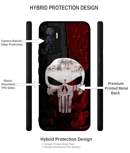 Image of Punisher Skull Design Premium 2D Printed Metal Back Case Cover for Vivo V23E 5G / Y75 4G, White