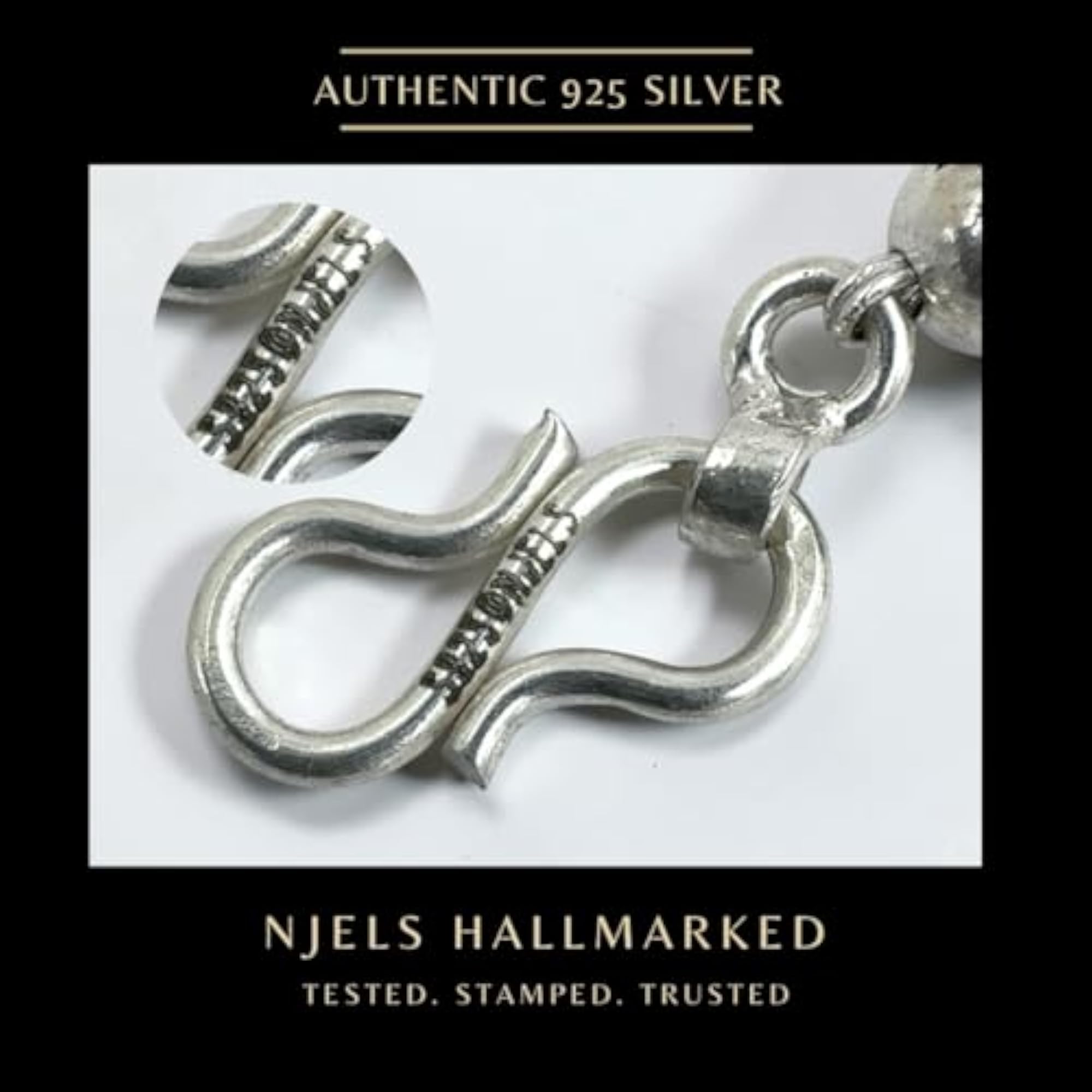Men's 925 Silver Karungali Bracelet with Trishul, Natural Beads