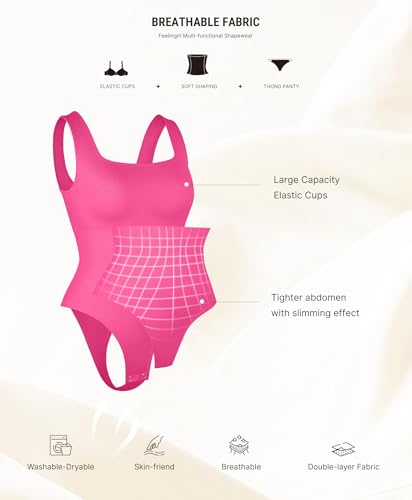 Image of FeelinGirl Bodysuits for Women Seamless Square Neck Tummy Control Compression Thong Shapewear Bodysuit Tank Tops Bodysuit
