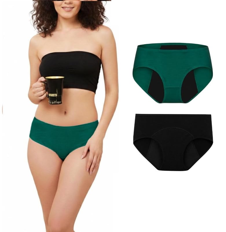 Image of DIVING DEEP Leakproof Period Panty for Women|Reusable Hipster Underwear for Medium to Heavy Flow| No Pad Required, Absorbent & Comfortable Full Breathable| 2 Years Reusable Pack of 2