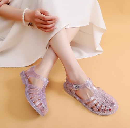 Toddler Jelly Sandals for Girls Unisex Boys Jellies Shoes T-Strap Soft Clear Flats Silver Slippers Size 11 Little Kid Retro Slides Summer Beach Glitter Slingback3