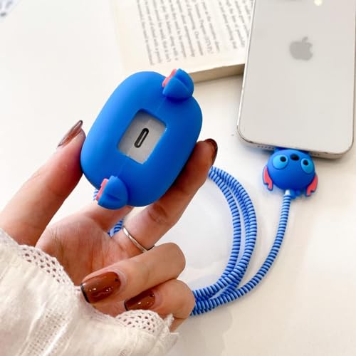 Image of Meyaar Silicone Protective Case for Apple 20W & 18W iPhone USB-C Power Adapter Charger and for USB Lightning Cable, 3D Cartoon Case for iPhone Charger 18W /20W Only (Bear (Blue))