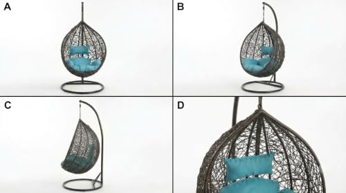Image of UNIVERSAL FURNITURE Hanging Egg Swing Chair with Stand, Woven Wicker Rattan Style Swing with Cushion, Freestanding Indoor Outdoor Hanging Chair for Patio, Balcony, Garden & Porch (Black Sky)