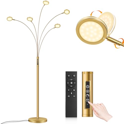 LED Arc Floor Lamp with Remote, 2250LM Dimmable Gold Floor