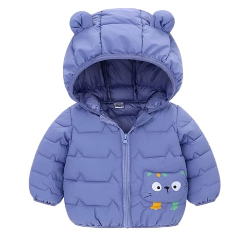 Fall and Winter New Children's Down Cotton Jacket Boys and Girls Cotton Coat Cat Pattern Lightweight Hooded Jacket