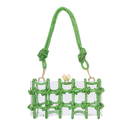 Image of DJBM Clear Acrylic Clutch Sparkle Rhinestone Evening Bag Glitter Crystal-Embellished Rope Knot Handbag Purse for Party Prom