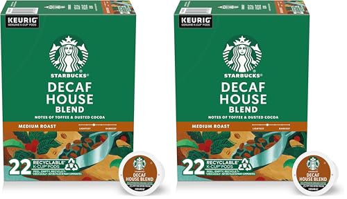 Image of Starbucks K-Cup Coffee Pods, Medium Roast Hot or Iced Coffee, Decaf House Blend, 22 Keurig Pods (Pack of 2)