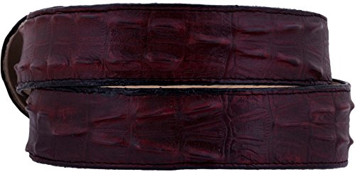 Mens Burgundy Cowboy Belt Crocodile Tail Print Leather Belt Round Buckle2