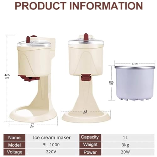 BAOJUHUIKANG 20W Desktop-Softeismaschine, 1000ML vollautomatische Mini-Frucht-Softeismaschine für Heimküchen, geeignet für Haushalte, Bars, Cafés und kleine Haushaltsgeräte – Bild 7