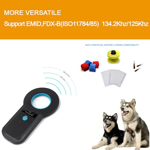Image of RFID Pet Microchip Scanner: Rechargeable Pet Chip Scanner EMID Microchip Reader 134.2kHz 125kHz 15 Digits Pet Chip ID Scanner for Animal /Pets /Pigs /Dogs /Cats (TM90B Black)
