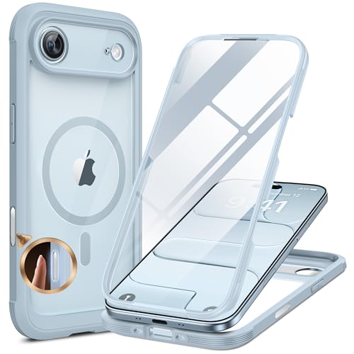 Image of Miracase Magnetic for iPhone Air Case 6.5 inch [Compatible with MagSafe] Full-Body Phone Case with Built-in Glass Screen Protector & Camera Control,Drop Proof iPhone 17 Air Case Cover, Light Blue