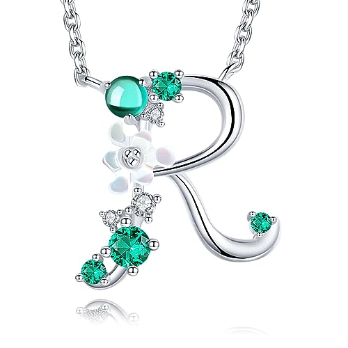 VIKI LYNN Collier Pendentif Lettre Initial R en Mon Collier Prénom Personnalisé en argent fin 925 et Oxyde de zircon Idée cadeau noël pour femme fille