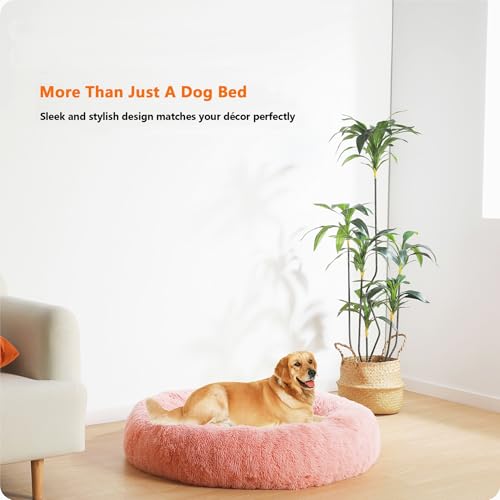 HMTOPE Orthopädisches Hundebett rund Hundekissen Hundesofa Katzenbett Donut Kuscheliges Hundekorb Waschbar, 100 cm Ø, Rosa