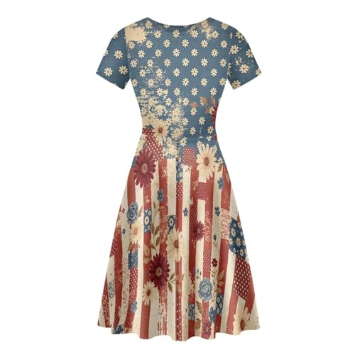 Image of AFPANQZ Womens Casual Summer Lightweight Vintage Dress Short Sleeve Midi Dress Knee-Long Luxury Formal Dress