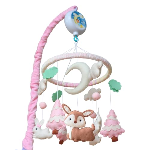 Pink Woodland Baby Mobile for Crib - Forest Animals Crib Mobile f...