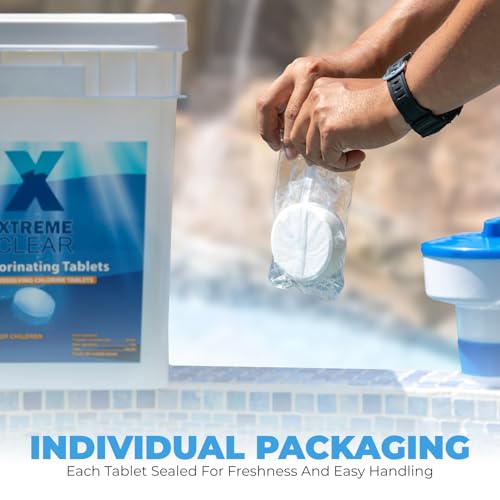 Image of Xtremeclear 3 inch Swimming Pool Chlorine Tablets 99% Pure Tri-Chlor Pool Sanitizer 45LBS Slow Dissolving Chlorinating Tabs for Swimming Pools, Hot Tubs, Spa