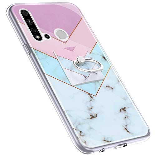 Urhause Cover Compatible with Huawei Nova 5i Case Sparkle Glitter Bling Marble Case TPU Silicone Ring Holder Cover 360 Degree Rotation Ring Holder Kickstand Shiny Bling Shockproof Cover Rainbow