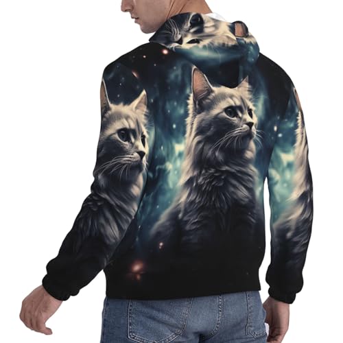 Men's Fleece Pullover Hoodie Long Sleeve Hooded A cat in a nebula Sweatshirt Casual Shirts With Pockets X-Large Black4