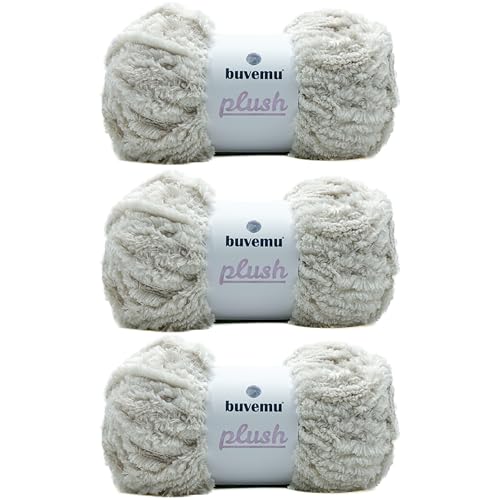 Image of Plush Faux Fur Bulky Yarn, Super Soft Fluffy Fuzzy for Knitting Crocheting Crafting, 100 Gram (3.53 Ounces) 109 Yards (100 Meters) (Bone) (3 Skeins)