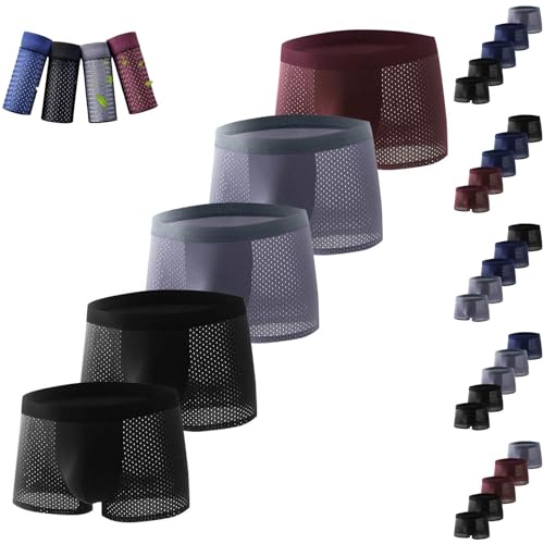 Cambkatl 5-Pack Men's Fishnet Hollow Ice Silk Underwear Ultra-thin Breathable Summer Boxer Briefs Trunks Stretch Boxers2