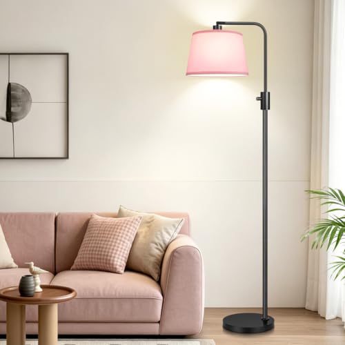 Image of 【Upgraded】 Dimmable Floor Lamp, 1000 Lumens LED Edison Bulb Included, Arc Black Floor Lamps for Living Room Modern Standing Lamp with Pink Shade, Tall Lamps for Living Room Bedroom Office Dining Room