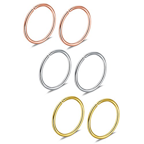 Ruifan Stainless Steel Clip on Fake Nose Lip Helix Cartilage Tragus Ear Hoop Ring 20G 8mm 6PCS (Mix Color 2#)