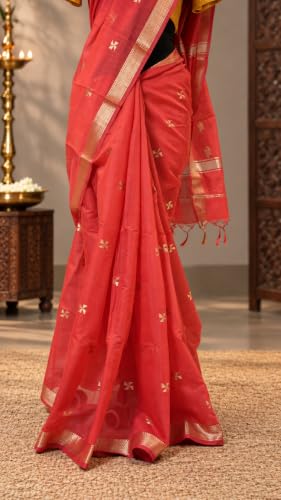DRIDH TEXTILES red maheshwari cotton silk saree – image 5
