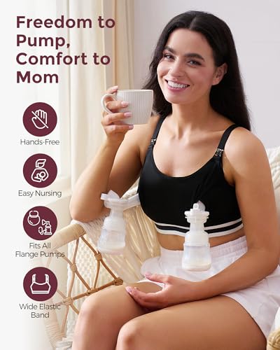 Image of Momcozy 2-in-1 Hands Free Pumping Bra, Adjustable Breast Pump Bra with Wide Support Band for Breastfeeding Moms