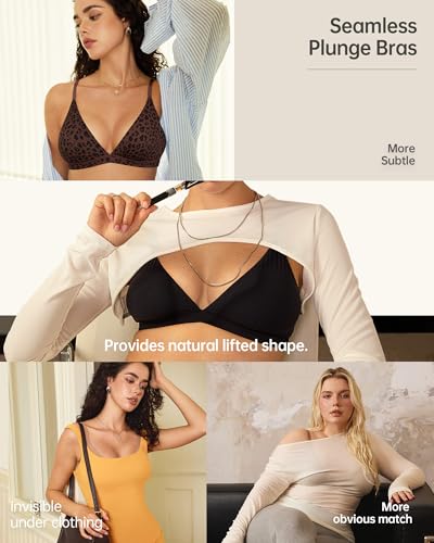 Image of OEAK Women Triangle Unlined Bra Wireless Pull On Plunge Bras