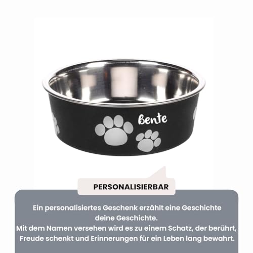 Hundenapf personalisiert aus Edelstahl XS 300 ml schwarz – Katzennapf – rutschfest, leicht & hygienisch – Futter- & Wassernapf mit Namen für kleine Hunde & Katzen