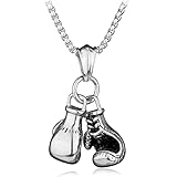 Leprato Boxing Gloves Necklace Boxing Chain Pendant Necklace Punk Jewelry Gifts for Men Women