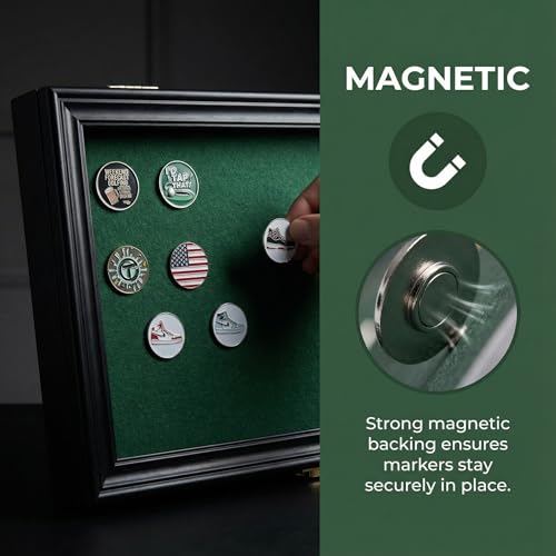 Image of 40 Golf Ball Marker Display Case Full Magnetic Backing 98% UV Acrylic Door Lockable Storage Box for Collectors (Black - Markers Display Frame)