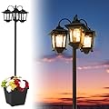75" Solar Lamp Post Light with Planter, Outdoor Lamp Post Triple-Head, Solar Lamp Post Lights Outdoor Waterproof for Patio, Backyard, Warm White Decorative Solar Pole Lights Outdoor, Replaceable Bulb