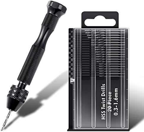 21 Pieces Pin Vise Set Include Pin Vise Hand Drill and 20 Pieces Mini Twist Drill Bits (0.3-1.6 mm) for DIY Wood Clay Resin Casting Molds Jewelry Pendant Making Supplies