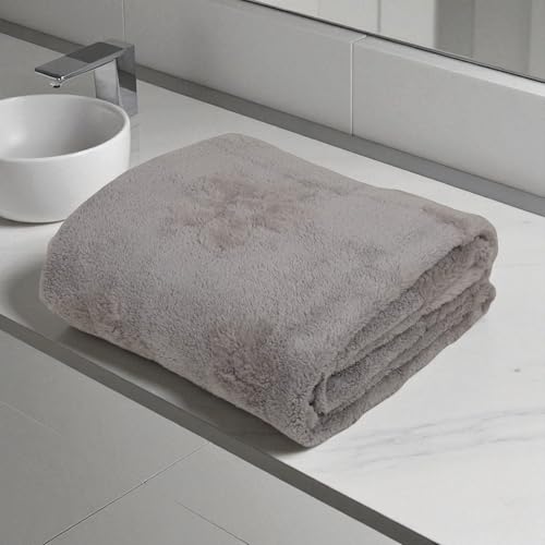 Image of HANKER Ultra Luxury Large /Full Size Plush Bath Towel | Vintage Gray Colour Blossom Super, Very Soft On Skin, Luxurious Fabric, Pure Polyamide, 70x140cm, 500GSM