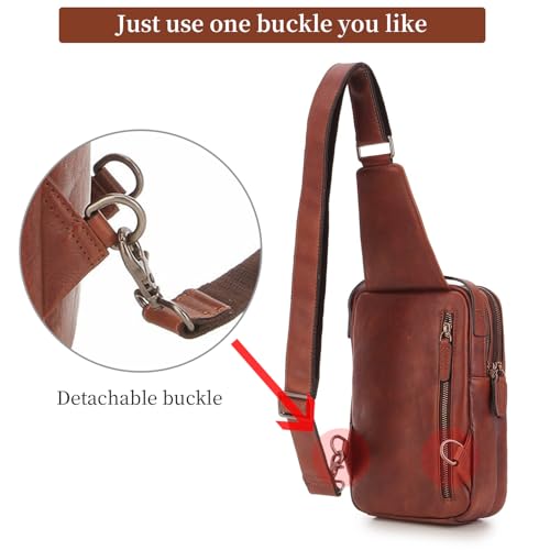Genuine Leather Sling Bag for Men and Women Chest Bag Purse Crossbody Shoulder Bags Backpack Hiking Backpack Daypack (Brown)3