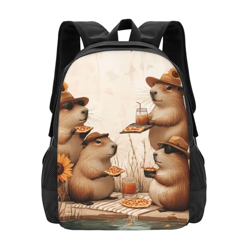 Image of Cute Capybara Print Backpack For Men Women Lightweight Daypack For Daily Commutes Business Travel Hiking