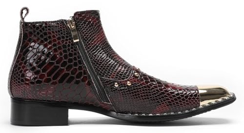 Santimon Men’s Dress Casual Ankle Chelsea Boots - Genuine Leather Snakeskin Texture Western Cowboy Boots with Metal Square Toe & Beads for Wedding, Party & Night Out2