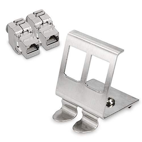 kwmobile Keystone Modul und Hutschienenadapter Set - passt auf genormte Hutschiene - 2X CAT 6A Modul 1x Halter - RJ45 Buchse geschirmt - werkzeuglos