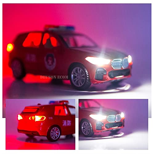 Image of 132 X5 Fire Police Toy Car Diecast Metal Car Light Sound Pullback Openable Door, Red