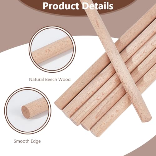 OLYCRAFT 12Pcs Round Wood Sticks 30cm Long Unfinished Beech Wood Strips 12mm Round Dowels Strips Wooden Dowel Rod Natural Wood Sticks Model Accessories for Building Model DIY Craft Supplies - Image 4