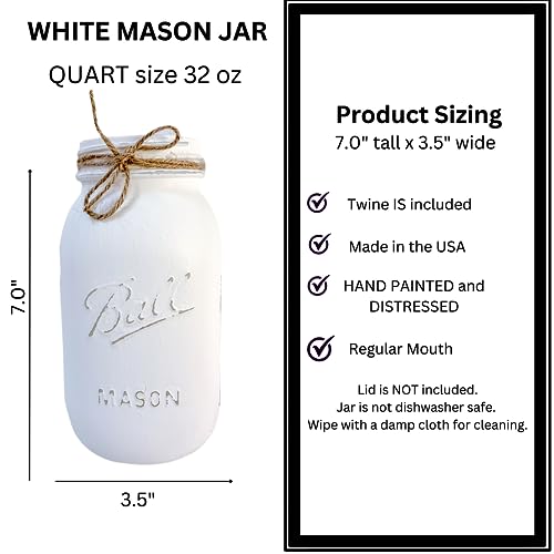 Elegant White Mason Jar Centerpiece – 32 oz Hand-Painted Rustic Decor for Weddings, Baby Showers, and Bridal Celebrations - Image 8