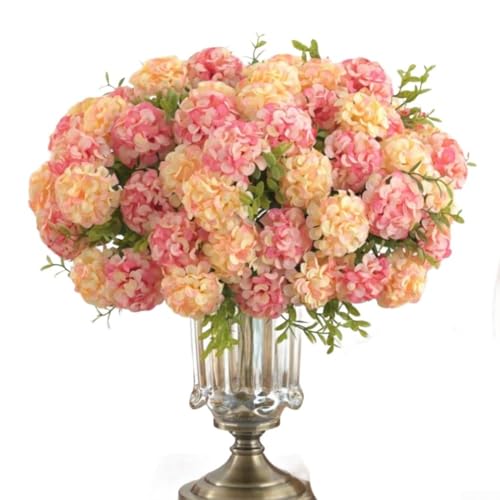 Flores artificiales de hortensias de seda, ramo de lujo de 10 cabezas para decoración del hogar, centro de mesa, exhibición de mantel, 33 cm de altura, arreglo floral decorativo realista (rosa claro)