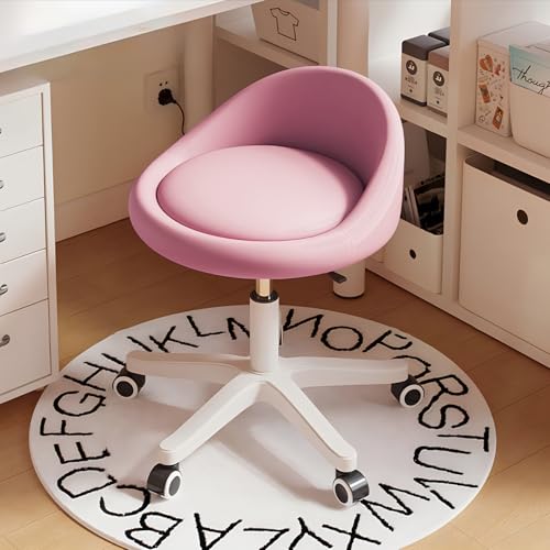 Image of Rolling Stool Chair with Backrest, Round PU Leather Adjustable Height Hydraulic Swivel Rolling Stool for Spa Salon Tattoo Massage Doctor Dental Medical Office Pink