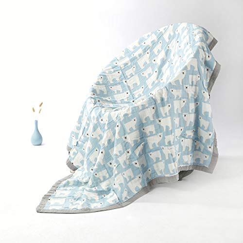 Monfish Baby Toddler Blanket- Large, Ultra-Soft Polar Bear Blanket For Boys- 100% Cotton Baby Everything Blanket-Two Layer Stroller Blanket (Blue Polar Bear) #TOP5