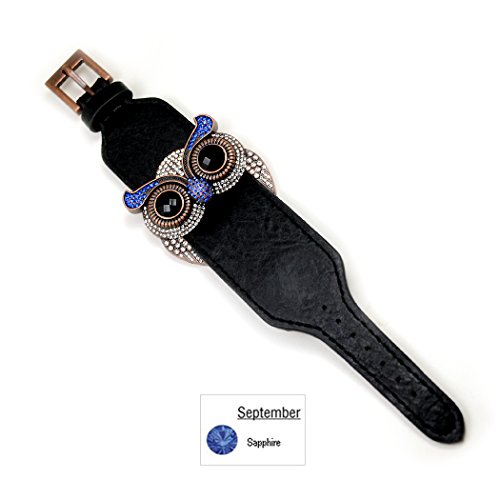 Accents Kingdom Crystal Owl Leather Cuff Bracelet with Simulated Sapphire Color Crystal - Image 3